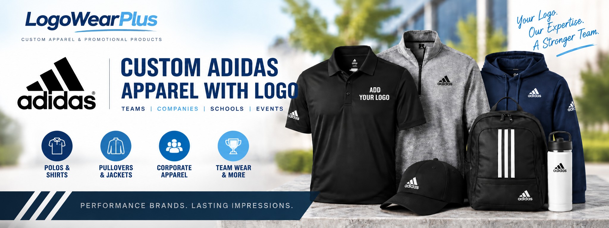Custom Adidas Apparel with Logo for Companies Teams and Organizations