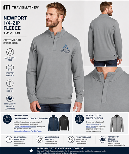 Travis Mathew Newport 1/4-Zip Fleece with embroidered company logo