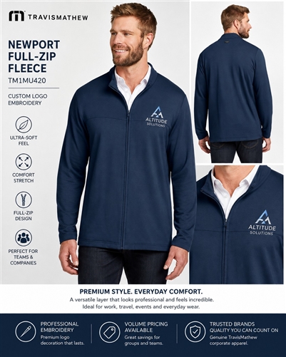 TravisMathew Newport Full-Zip Fleece with embroidered company logo