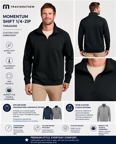 Travis Mathew Newport 1/4-Zip Fleece with embroidered company logo